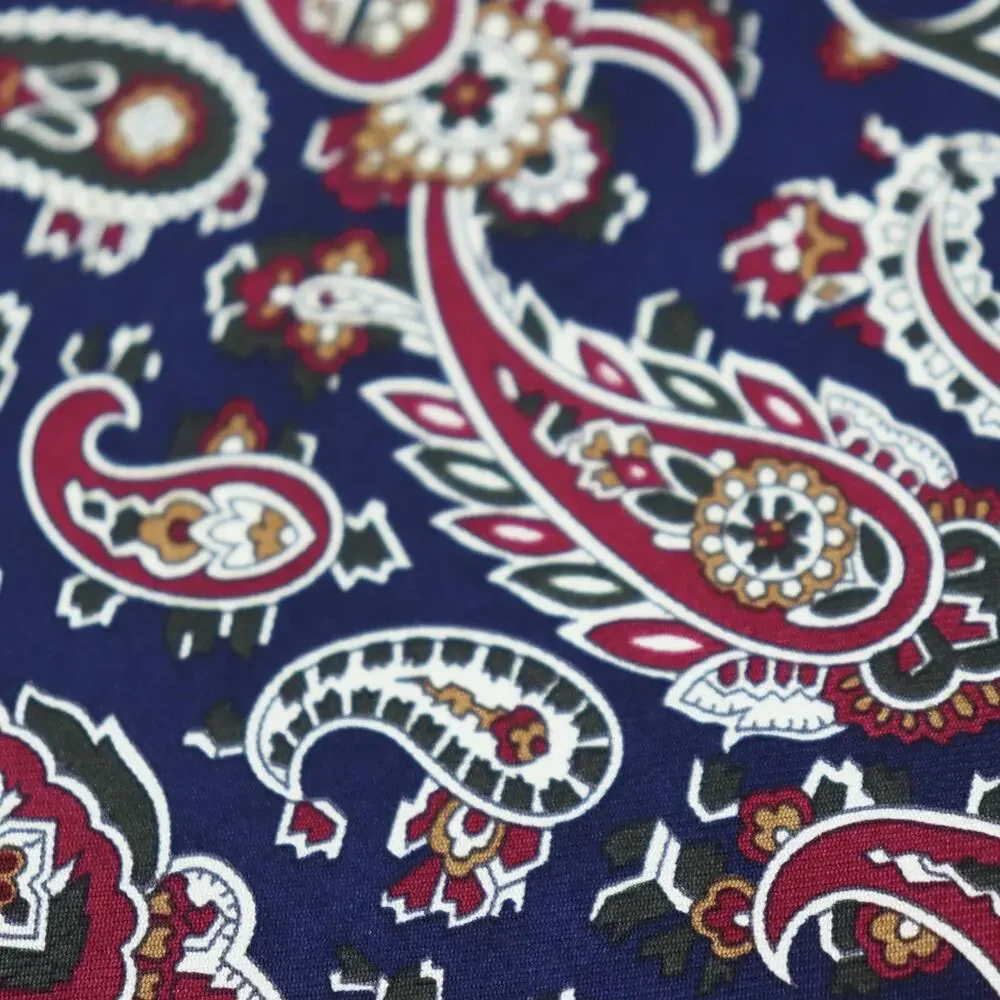 Lands End Tie Mens 58 in Blue Burgundy Cream Paisley Silk Handsewn Lined Wide